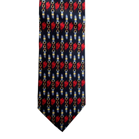 Sinsabang Pure Silk Chain/Floral Print Tie, Made in Korea - Picture 1 of 5